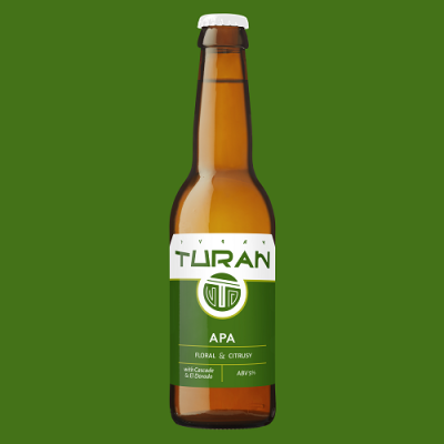 Birra Tuan: APA- a bottiglia dall'etichetta verde, rappresentata su uno sfondo verde